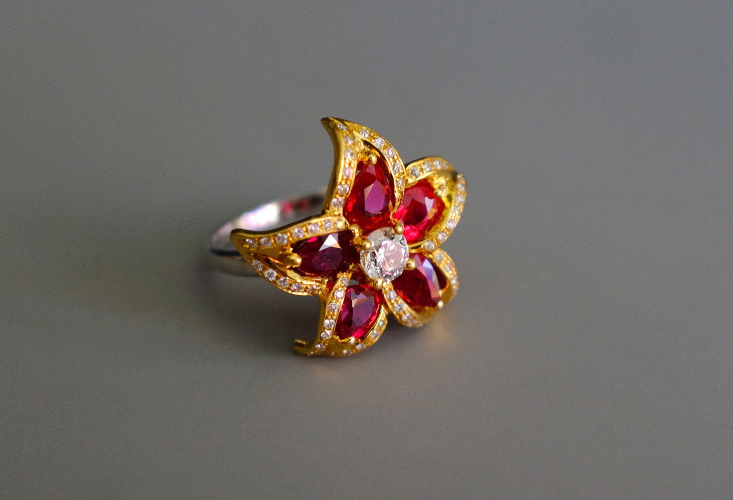 Gem Gardener, ruby diamond flower ring, ruby cocktail ring, ruby ring singapore, ruby jewelry singapore, ruby diamond ring gold, ruby statement rings