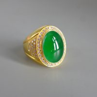 Gem Gardener, 18k Imperial Jade Cabochon Ring, imperial jade ring, cigar band ring mens, 18k gold jade mens ring, jade ring mens