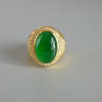 Gem Gardener, 18k Imperial Jade Cabochon Ring, imperial jade ring, cigar band ring mens, 18k gold jade mens ring, jade ring mens