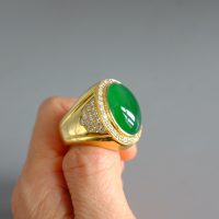 Gem Gardener, 18k Imperial Jade Cabochon Ring, imperial jade ring, cigar band ring mens, 18k gold jade mens ring, jade ring mens