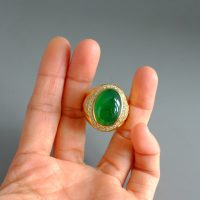 Gem Gardener, 18k Imperial Jade Cabochon Ring, imperial jade ring, cigar band ring mens, 18k gold jade mens ring, jade ring mens
