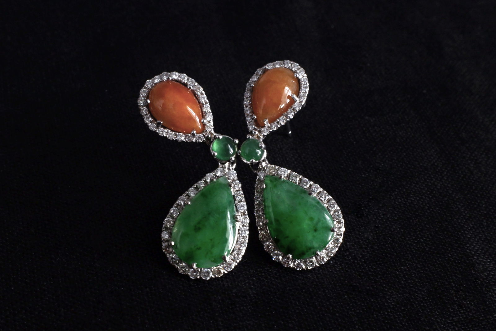 Gem Gardener, teardrop jade earrings, jade diamond drop earrings, jade dangle earrings, jade drop earrings gold, jade earrings singapore, jade jewellery singapore