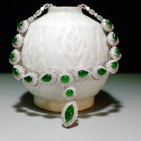 Gem Gardener, jade diamond necklace, imperial green jade necklace, jade necklace singapore, art deco jade necklace, statement necklace singapore, jade jewellery Singapore, natural jadeite jade necklace