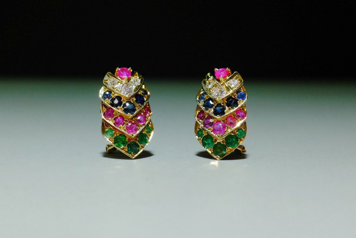 18k Multi Gem Earrings Indian Chinese Vintage