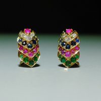 18k Multi Gem Earrings Indian Chinese Vintage