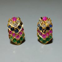 18k Multi Gem Earrings Indian Chinese Vintage