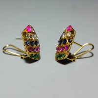 18k Multi Gem Earrings Indian Chinese Vintage