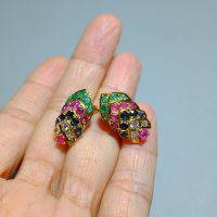 18k Multi Gem Earrings Indian Chinese Vintage