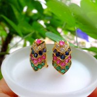 18k Multi Gem Earrings Indian Chinese Vintage