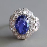 Antique Cornflower Blue Sapphire Diamond Ring Platinum