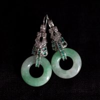 GIA Art Deco Jade Donut Earrings Platinum
