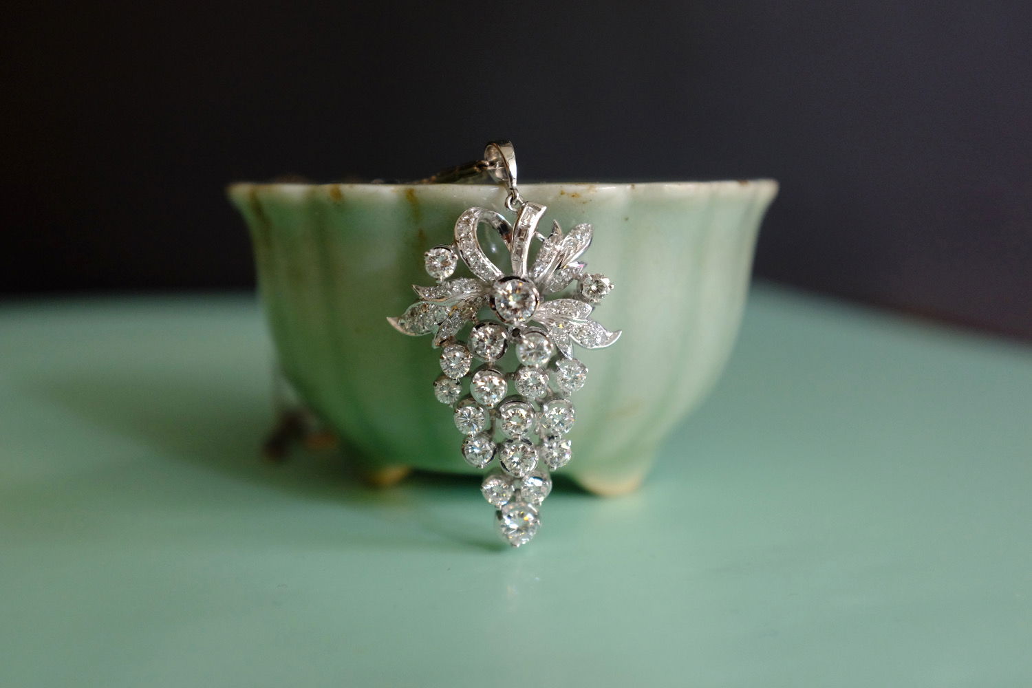 Gem Gardener, art nouveau diamond pendant, diamond cluster pendant white gold, grape diamond pendant, antique diamond pendant brooch, vintage diamond pendant white gold, antique white gold jewelry, white gold pendant singapore, diamond pendant singapore
