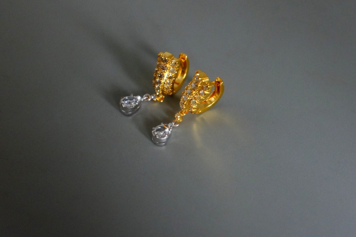 Dainty Diamond Hoop Drop Earrings 20k Chinese Vintage