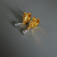 Dainty Diamond Hoop Drop Earrings 20k Chinese Vintage