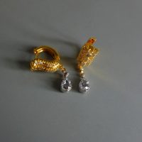 Dainty Diamond Hoop Drop Earrings 20k Chinese Vintage