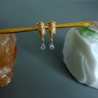 Dainty Diamond Hoop Drop Earrings 20k Chinese Vintage