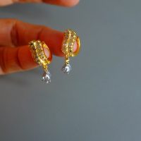 Dainty Diamond Hoop Drop Earrings 20k Chinese Vintage