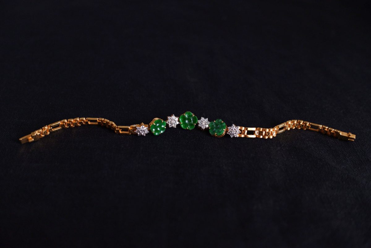Petite Flower Antique Jade Bracelet 22k Diamond Gem Gardener
