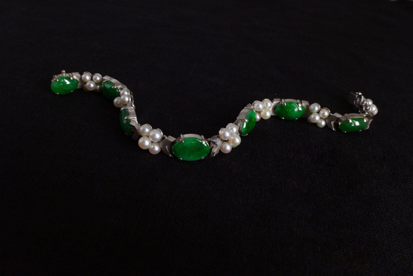 French Art Deco Jade Pearl Bracelet White Gold | Gem Gardener