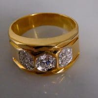 Gem Gardener, mens wide band diamond ring, mens vintage gold rings, vintage diamond mens rings, three diamond mens ring