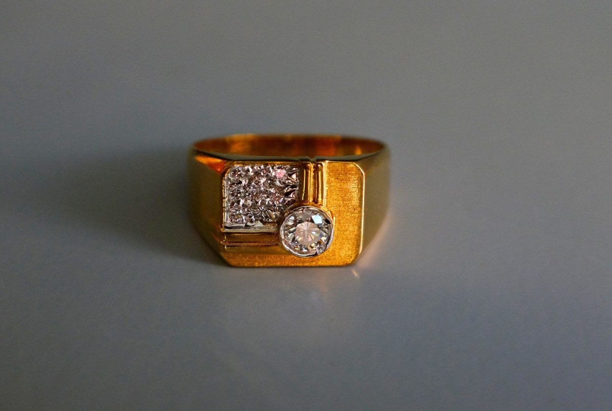 Art Deco Men's Signet Diamond Ring 20k Vintage GEM GARDENER