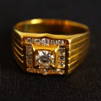 22k Square Signet Pinky Diamond Ring Vintage Men