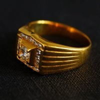 22k Square Signet Pinky Diamond Ring Vintage Men