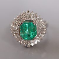 2ct Colombian Emerald Platinum Art Deco Diamond Ring Vintage