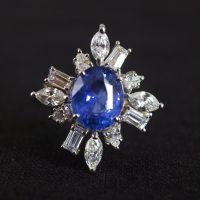 3.64ct Unheated Blue Sapphire Diamond Ring 18k