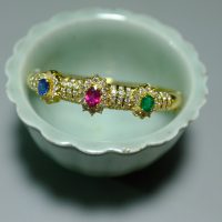 20k Chinese Gemstone Bangle Bracelet Vintage