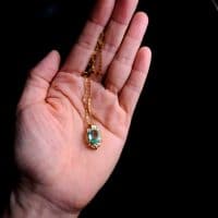 Gem Gardener, vintage emerald pendant, emerald pendant yellow gold, emerald pendant singapore, emerald and diamond pendant, dainty emerald pendant necklace