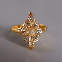Antique Old European Navette Diamond Ring 18k Chinese