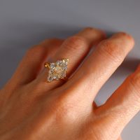 Antique Old European Navette Diamond Ring 18k Chinese