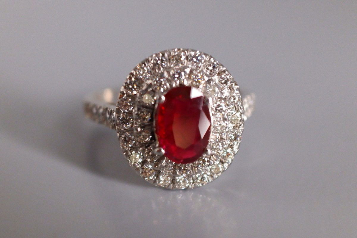 ruby cluster ring white gold