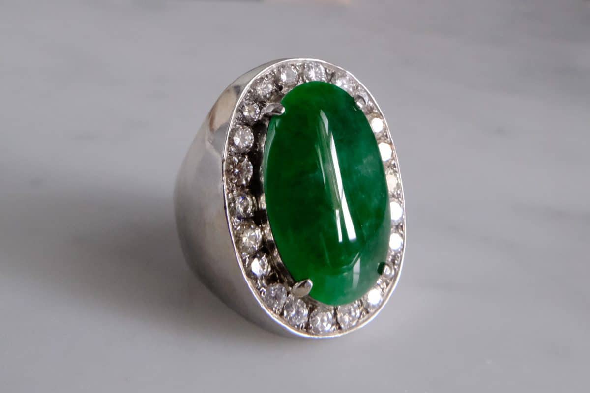 Tall Vintage Mens Jade Ring White Gold 18k Gem Gardener