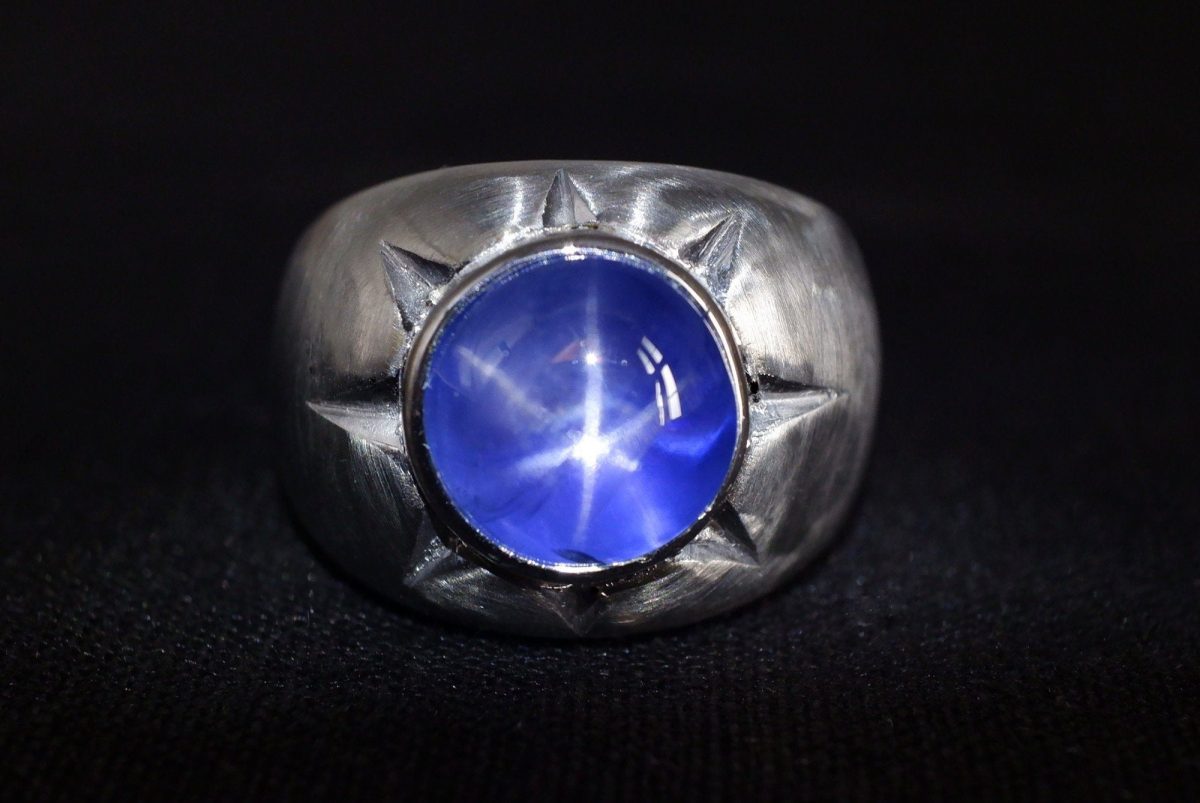 Platinum Blue Star Sapphire Men's Ring GEM GARDENER