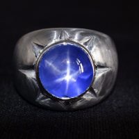 Platinum Blue Star Sapphire Men's Ring