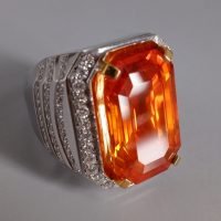 27ct Orange Sapphire Emerald Cut Ring Men