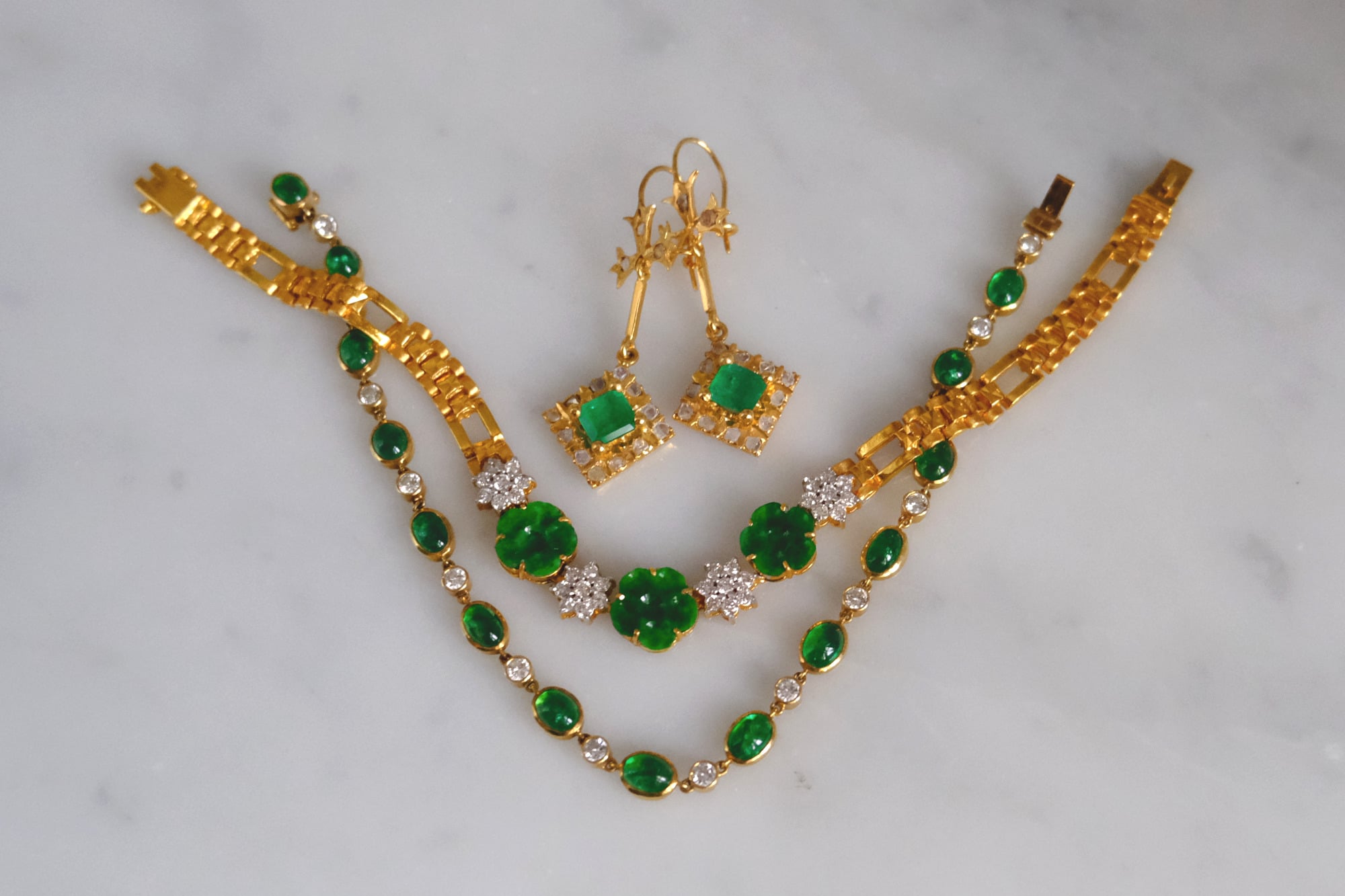 Antique Small Emerald Drop Earrings Chinese 20k | Gem Gardener