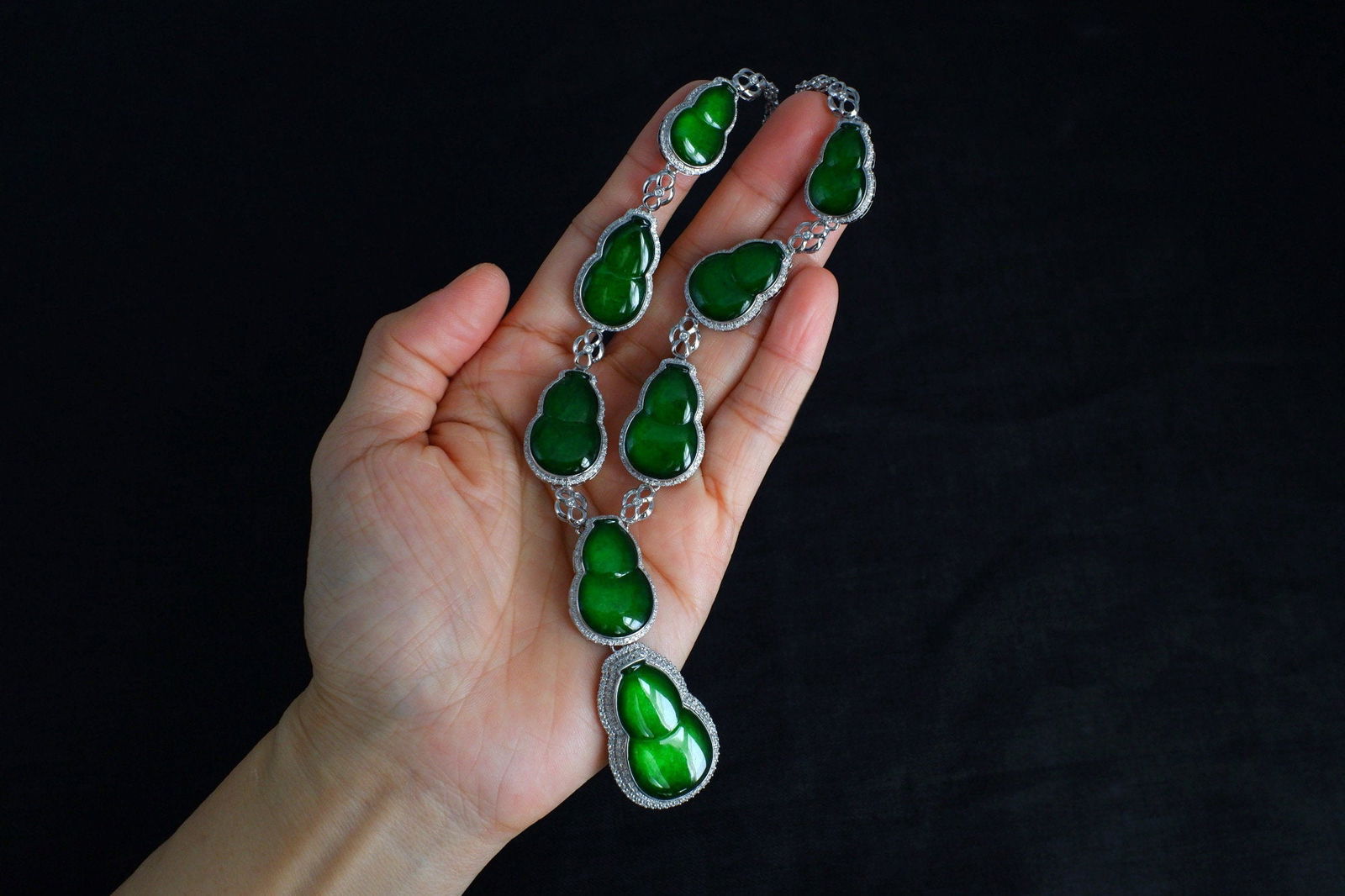 Gem Gardener, jade statement necklace, jade gourd necklace, burmese jadeite necklace, carved jade necklace, natural jadeite jade necklace, jade necklace singapore, jade jewellery singapore