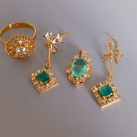 Old Cut Emerald Diamond Earrings Chinese