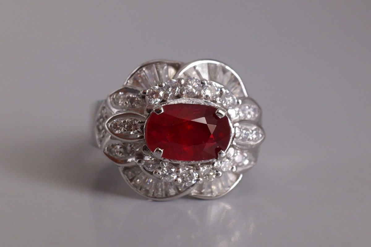 1.95ct Unheated Ruby Art Deco Ring