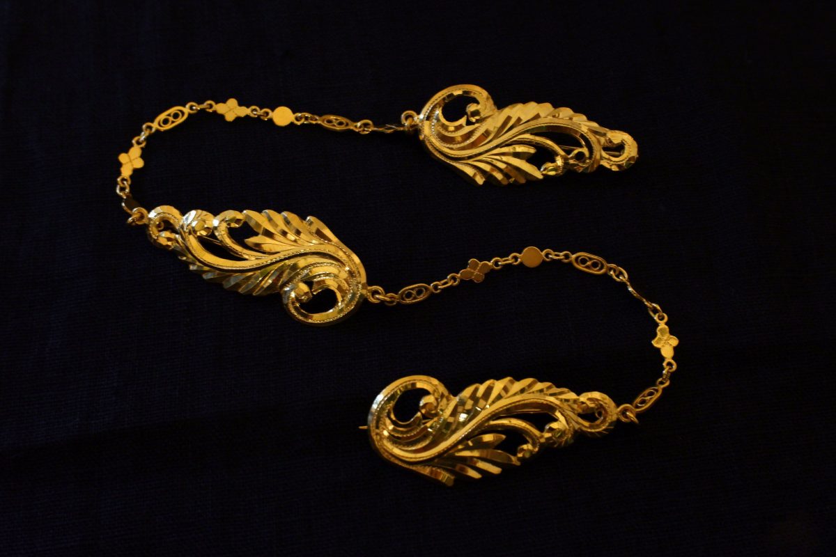 Antique Chinese Gold Brooch Pins Kerosang 20k Feather