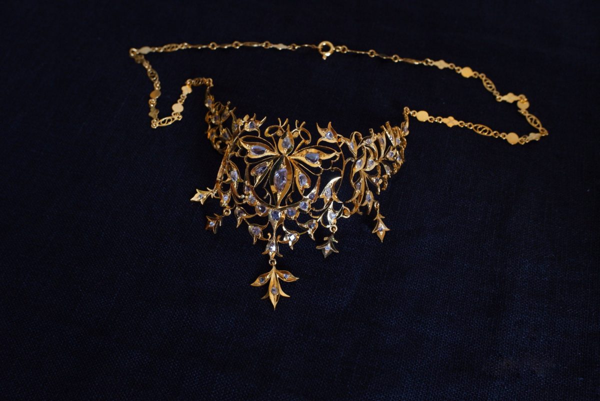 Antique Diamond Filigree Choker Necklace Chinese