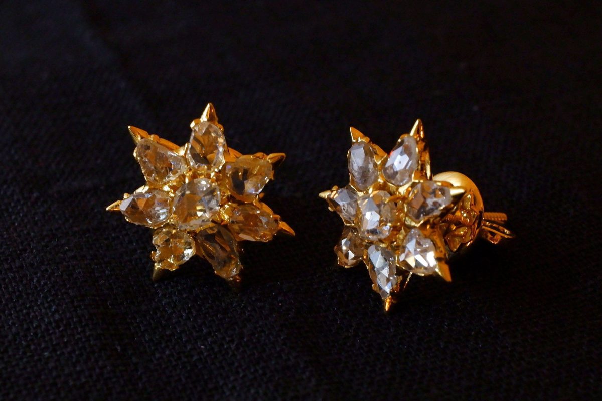 Antique Rose Cut Diamond Earrings Chinese 20k