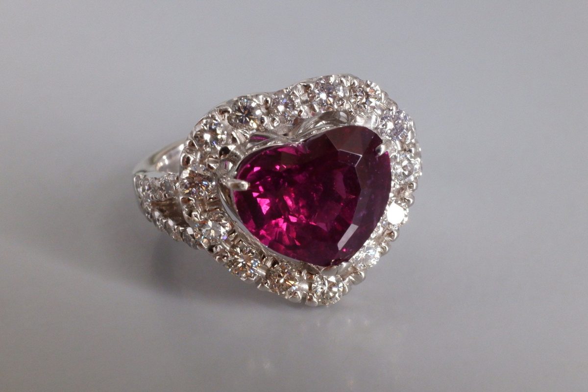Gem Gardener, corundum ruby ring, heart halo ring, heart cut sapphire ring, corundum engagement ring, purple sapphire halo ring, ruby ring singapore, vintage rings singapore