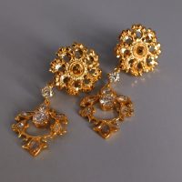22k Chinese Gold Pendant Earrings Diamond Vintage