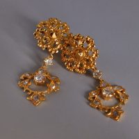 22k Chinese Gold Pendant Earrings Diamond Vintage