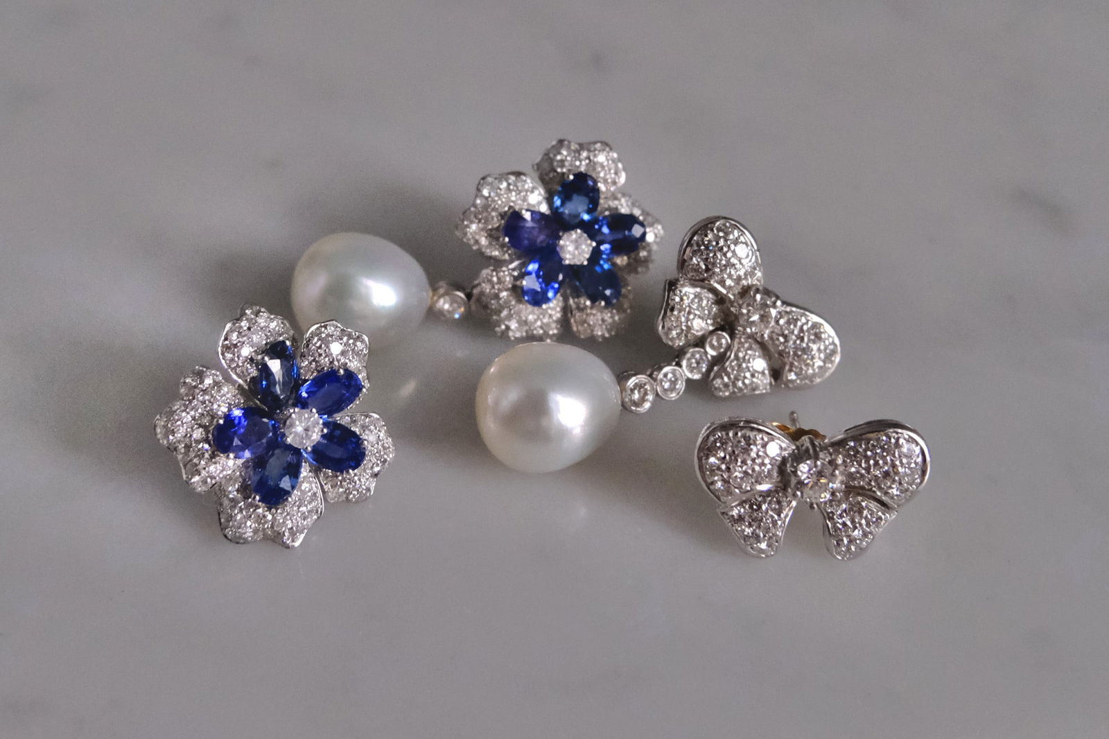 Blue Sapphire Flower Earrings Cluster 18k Gem Gardener