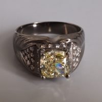 Fancy Yellow Men Diamond Pinky Ring Black Gold 18k